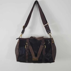 Fossil Womens Rare Pony Skin Leather and Canvas Hand Shoulder Bag